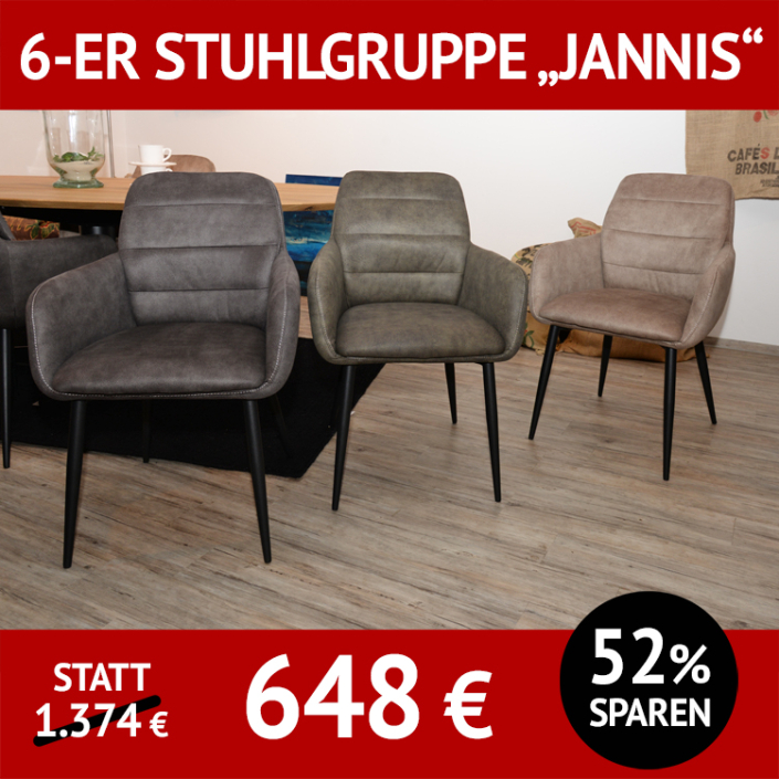 Stuhl JANNIS als 6-er Stuhlgruppe, 4-Fuß-Untergestell, Bezug aus Mikrofaser
