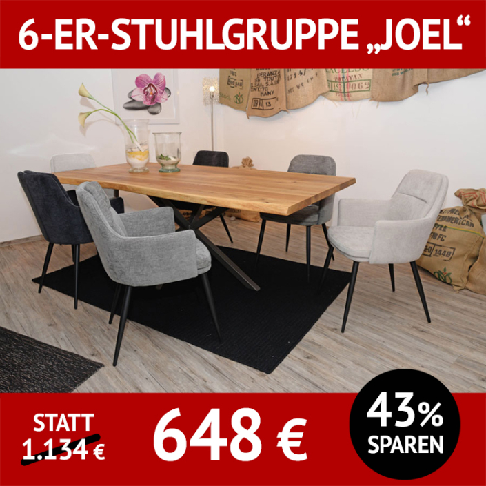 Stuhl JOEL, mit Armlehnen als 6-er Stuhlgruppe