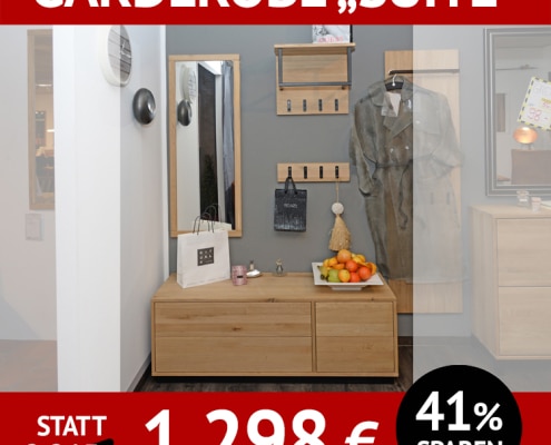 4-teilige, moderne Garderobe SUITE, Wildeiche massiv, bianco geölt, in vielen anderen Massivholz-Varianten erhältlich
