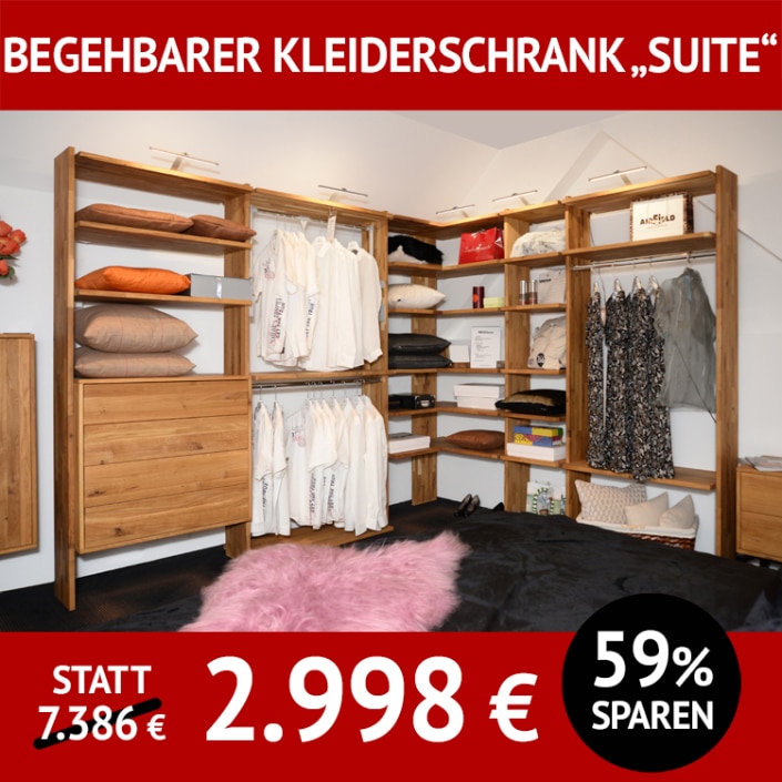 Schlafzimmermöbel SUITE, begehbarer Kleiderschrank, flexibel aufbaubar, Wildeiche, massiv, natur geölt