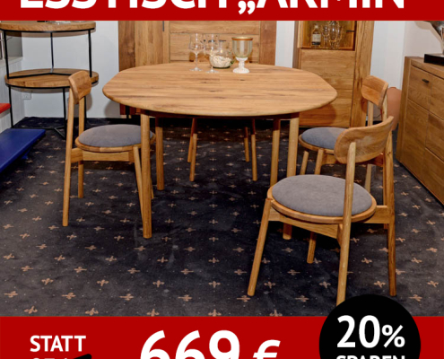 Esstisch ARMIN, Wildeiche rund, ausziehbar