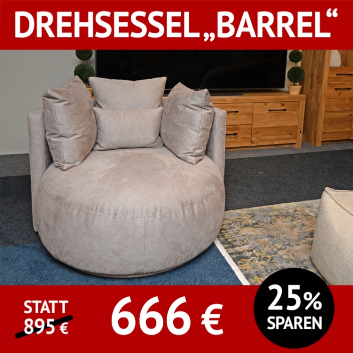 Sessel Barrel, mit 3 Kissen, sehr kuscheliges Sitzvergnügen, Bezug Mikrofaser,