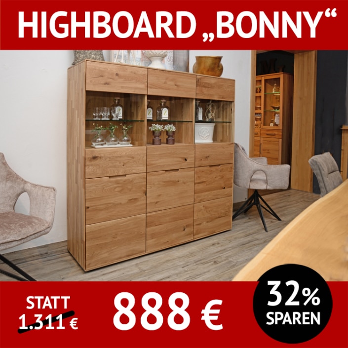 Wohnzimmerschränke BONNY, komplette Wohnwand mit Beleuchtung aus Wildeiche, massiv. Natur geölt
