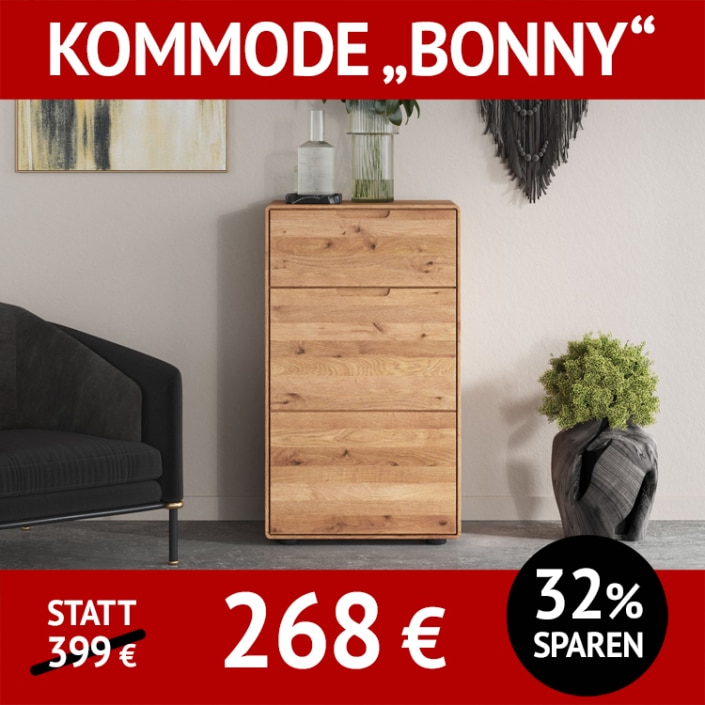 Wohnzimmerschränke BONNY, Kommode schmal, komplette Wohnwand mit Beleuchtung aus Wildeiche, massiv. Natur geölt