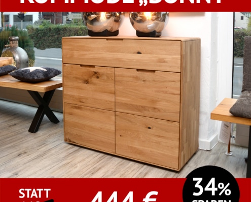 Wohnzimmerschränke BONNY, Kommode mittel, komplette Wohnwand mit Beleuchtung aus Wildeiche, massiv. Natur geölt