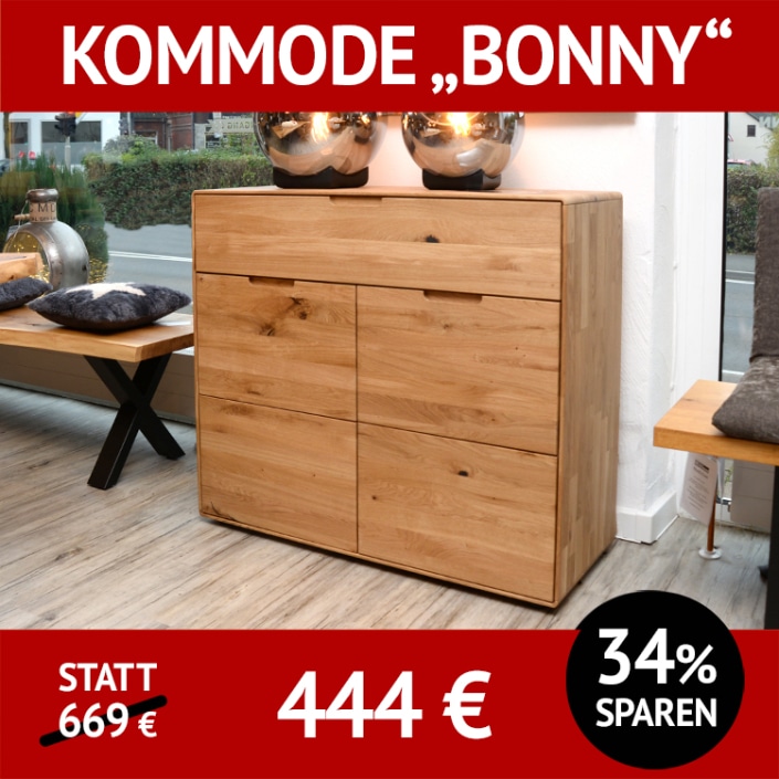 Wohnzimmerschränke BONNY, Kommode mittel, komplette Wohnwand mit Beleuchtung aus Wildeiche, massiv. Natur geölt