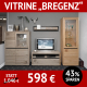 Wohnzimmerschränke Vitrine BRENENZ, Wildeiche massiv, Roheffekt geölt, schwarze und Hirnholz-Applikation