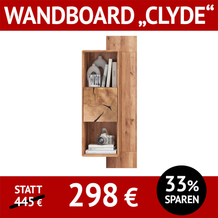 Wohnzimmerschränke CLYDE, Wandboard aus Wildeiche, massiv, mit Hirnholzapplikation