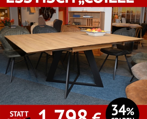 Esstisch COILLE, quadratisch, ausziehbar auf rechteckig, Wildeiche massiv, natur geölt