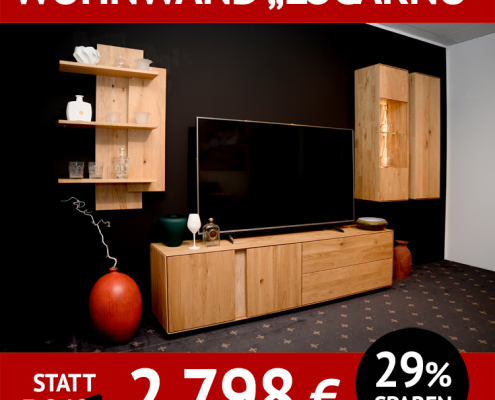 Wohnzimmerschränke LOCARNO, komplette Wohnwand aus massiver Wildeiche