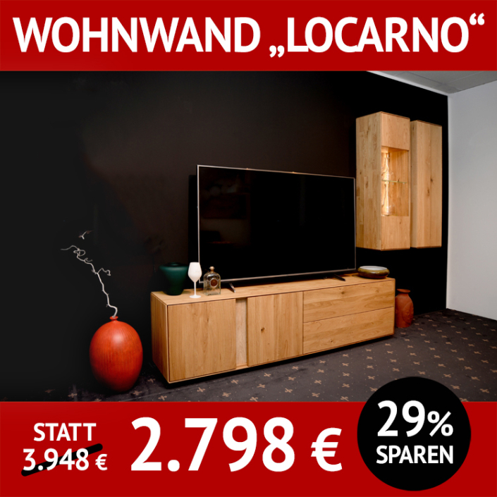 LOCARNO Wohnzimmerschränke, Wildeiche massiv, natur geölt, teils mit Beleuchtung