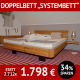 Schlafzimmermöbel Bett SYSTEMBETT, Doppelbett aus Massivholz mit Baumkanten Kopfteil, 2Ablagen