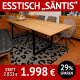 Esstisch Massivholz ausziehbar SÄNTIS, Schweizer Kante, breite Lamellen, Untergestell schwarz matt, Tischsofa NEBA, Esstisch Stühle SIR