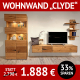 Wohnzimmerschränke CLYDE, komplette Wohnwand aus Wildeiche, massiv, mit Hirnholzapplikation, mit Beleuchtung