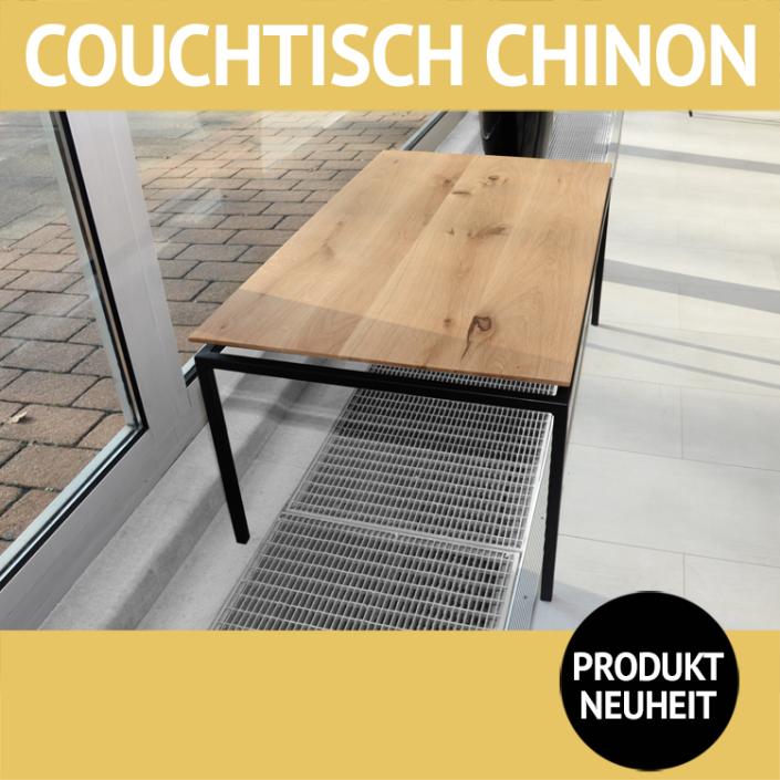 Couchtisch CHINON, Wildeiche massiv, Roheffekt geölt, Untergestell Metall, schwarz