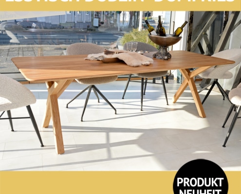 Esstisch DUBLIN+DUMFRIES, Tischplatte und Untergestell aus Eiche massiv, Roheffekt geölt