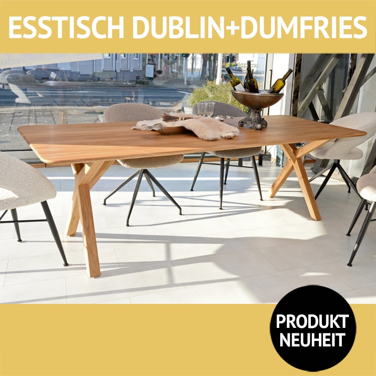 Esstisch DUBLIN+DUMFRIES, Tischplatte und Untergestell aus Eiche massiv, Roheffekt geölt
