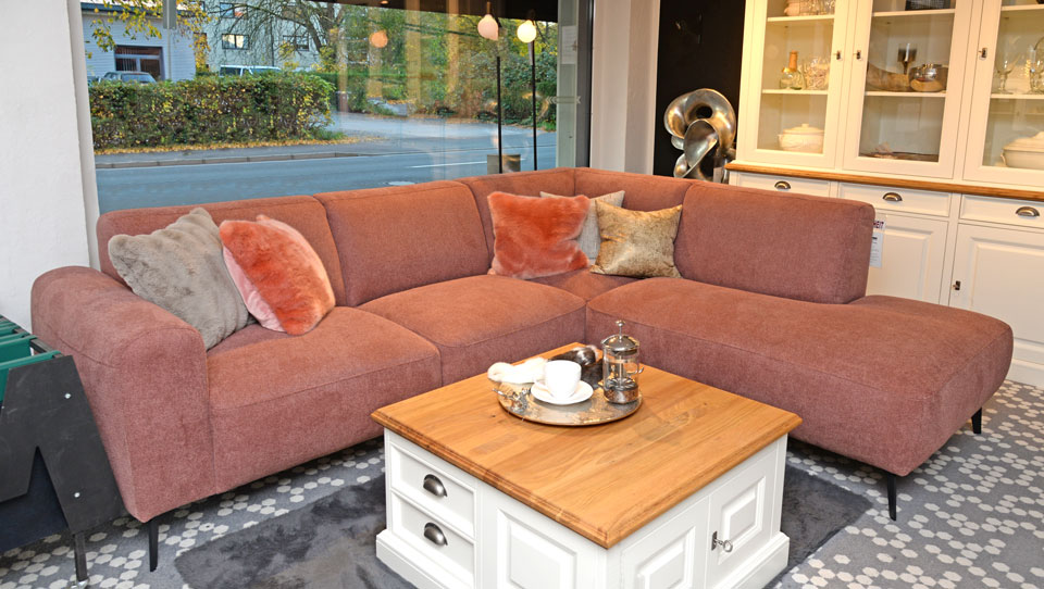 Sofa KAREN, Ecksofa mit trendigem Bezug und bequemer Kaltschaumpolsterung