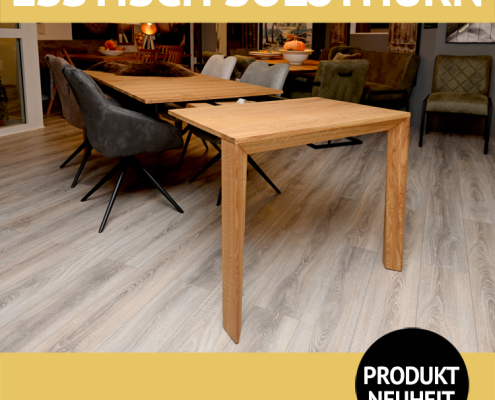 Esstisch SOLOTHURN, massive Wildeiche, Äste + Risse schwarz ausgekittet