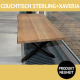 Couchtisch STERLING + XAVERIA, Tischplatte mit natürlicher Baumkante, Wildeiche massiv, Roheffekt geölt, Untergestell aus schwarzem Metall