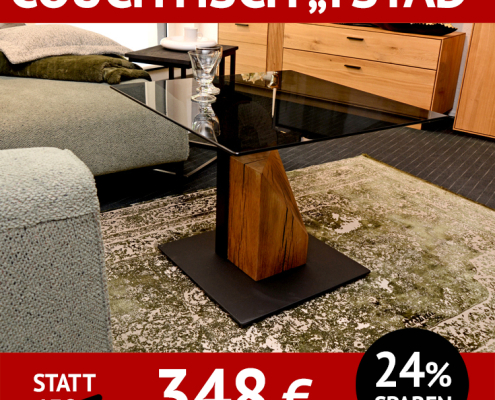 Couchtisch YSTAD, höhenverstellbar mit Lift, Platte aus Glas, Fuß Massivholz