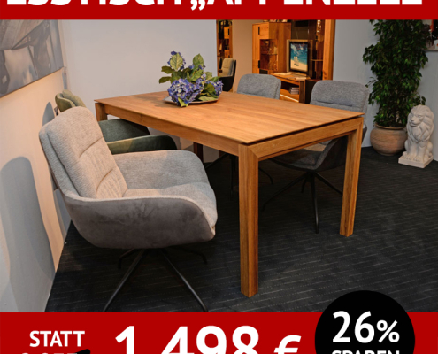 Esstisch Appenzell, ausziehbar, Massivholz Wildeiche, Natur geölt, 140 (200) x 90 cm