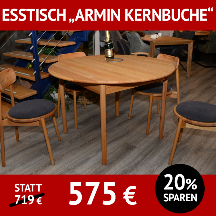 Esstisch ARMIN, Kernbuche, rund, ausziehbar