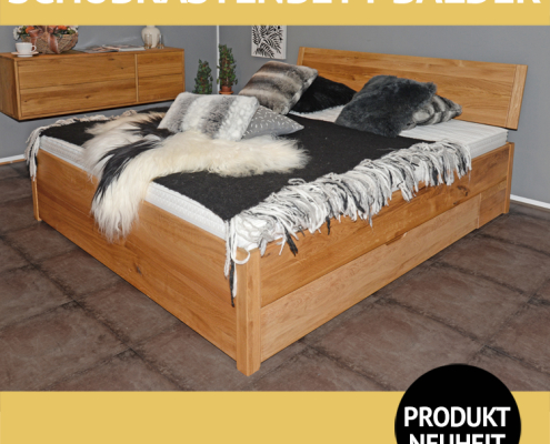 Doppelbett mit Schubladen BALDER, Wildeiche massiv