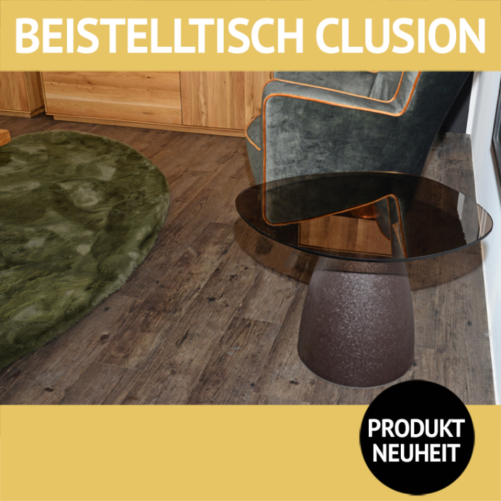 Beistelltisch CLUSION BLACK, Glasplatte auf Metalluntergestell