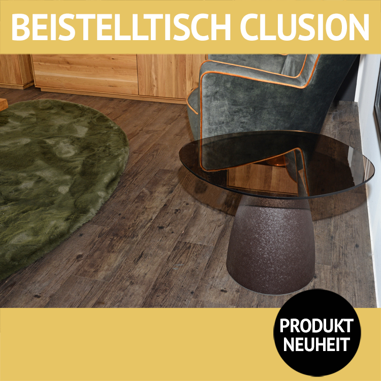 Beistelltisch CLUSION BLACK, Glasplatte auf Metalluntergestell