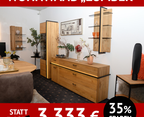 Wohnzimmerschränke LUMBER, komplette Wohnwand, Wildeiche massiv mit LED beleuchteten Rahmen
