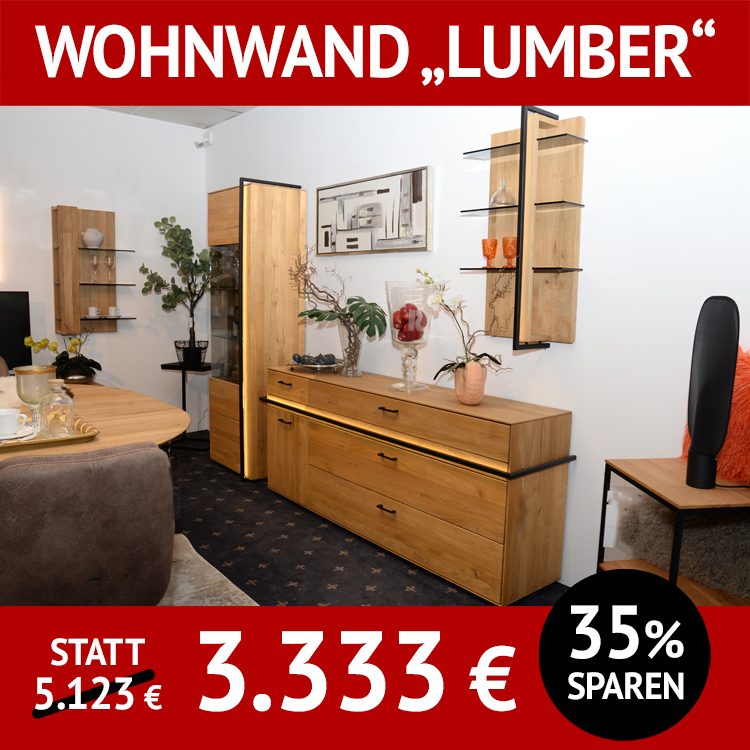 Wohnzimmerschränke LUMBER, komplette Wohnwand, Wildeiche massiv mit LED beleuchteten Rahmen