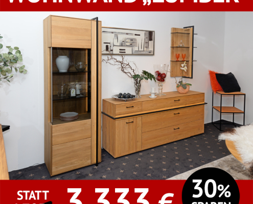 Wohnzimmerschränke LUMBER, komplette Wohnwand, Wildeiche massiv mit LED beleuchteten Rahmen