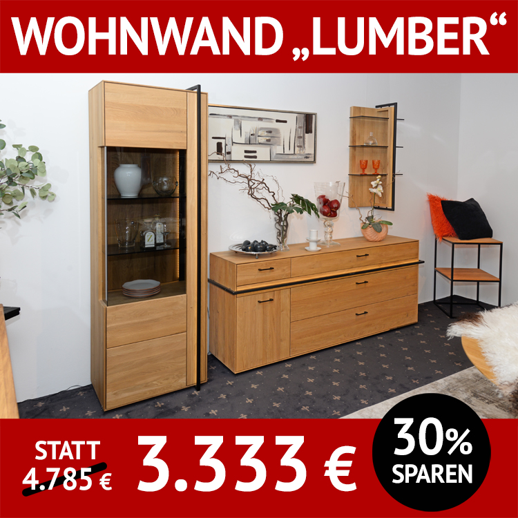 Wohnzimmerschränke LUMBER, komplette Wohnwand, Wildeiche massiv mit LED beleuchteten Rahmen