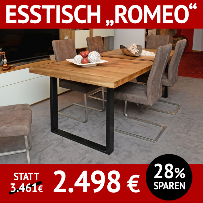 Esstisch ROMEO, Ureiche, natur, geölt, ausziehbar