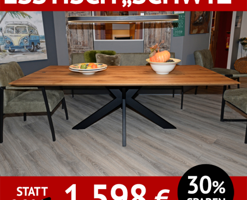 Esstisch SCHWYZ, Wildeiche massiv, Schweizer Kante