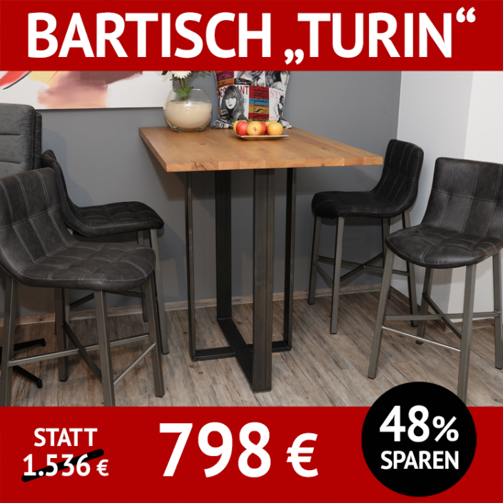 Bartisch TURIN, Ureiche, massiv. Untergestell Roheisen