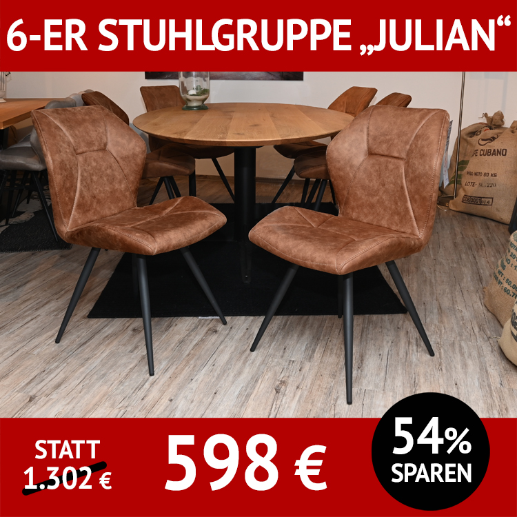 Stuhl JULIAN, 6er Stuhlgruppe. Bezug Mikrofaser, schwarzes 4-Fuß-Gestell