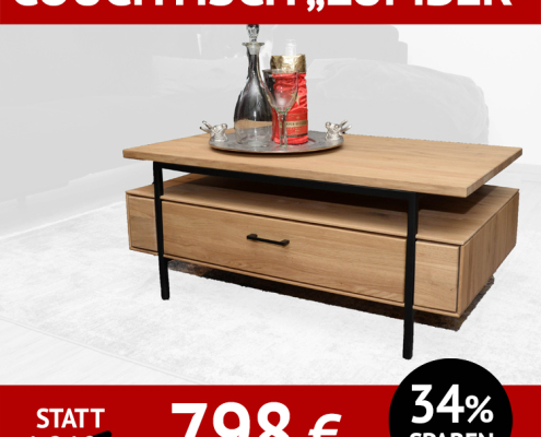 Couchtisch mit Schublade LUMBER, Eiche massiv, Roheffekt geölt