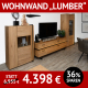 Wohnwand LUMBER, Wohnzimmerschränke aus Eiche massiv, roheffekt geölt, Front- und Rückwandbeleuchtung