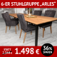 Stuhl ARLES als 6-er Stuhlgruppe, 4-Fuß-Gestell aus Massivholz, samtiger Bezug