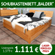 Bett mit Schubladen BALDER, Wildeiche massiv, Holzkopfteil