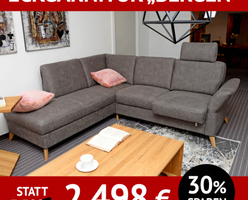 Sofa Bergen, manuelle Sitztiefenverstellung, klappbare Armlehne, Federkern
