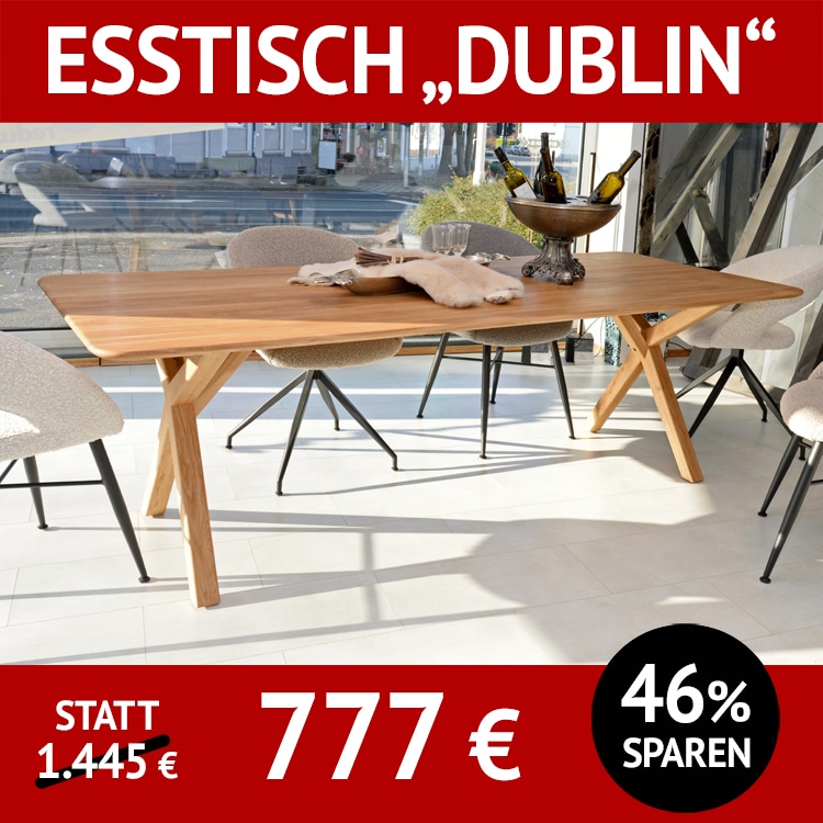 Esstisch DUBLIN-DUMFRIES, Eiche massiv , Roheffekt geölt