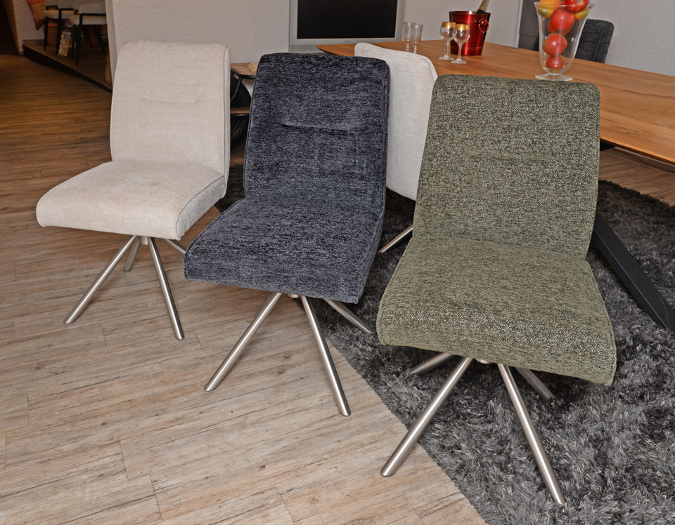 Stuhl ELLA, Edelstahluntergestell, drehbar, Tonnentaschenfederkern