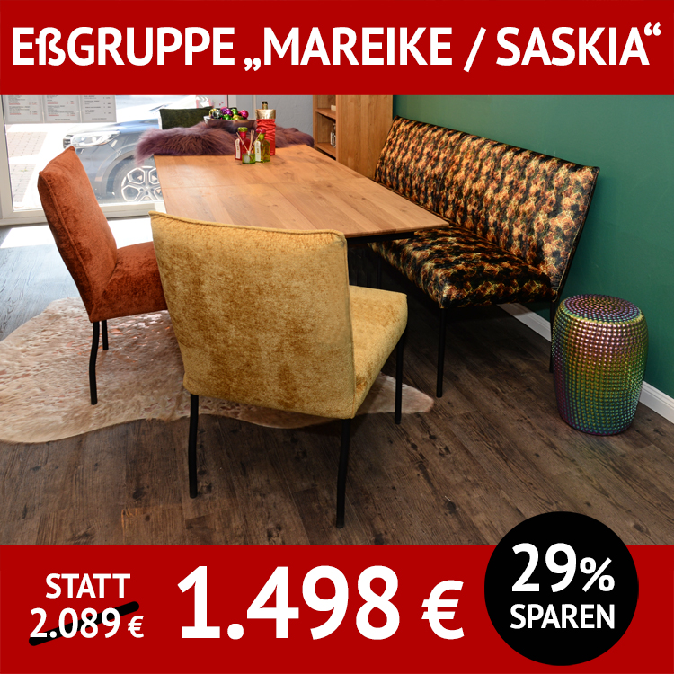 Sitzgruppe MAREIKE-SASKIA, Sitzbank und 2 Stühle