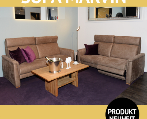 Sofa MARVIN, tiefe Armlehnen, mit und ohne Funktion möglich, breite, verstellbare Kopfstützen