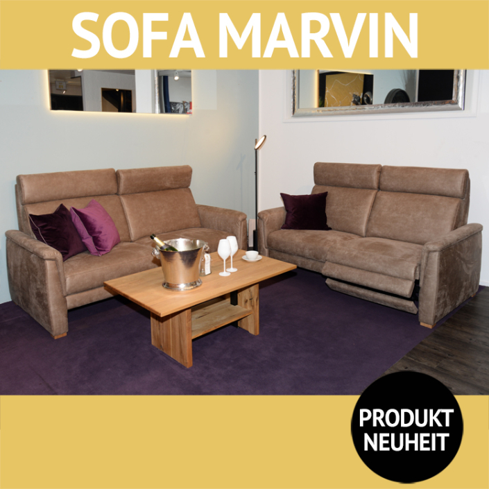 Sofa MARVIN, tiefe Armlehnen, mit und ohne Funktion möglich, breite, verstellbare Kopfstützen