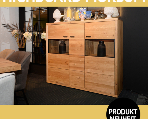 Wohnzimmerschränke MORSUM, Highboard, Wildeiche massiv mit schwarzen Griffen