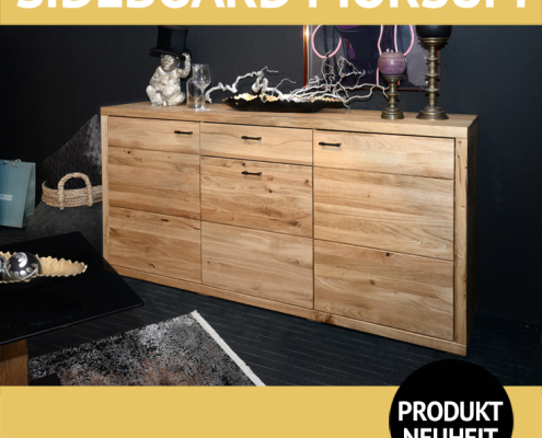 Wohnzimmerschränke MORSUM, Sideboard, Wildeiche massiv mit schwarzen Griffen